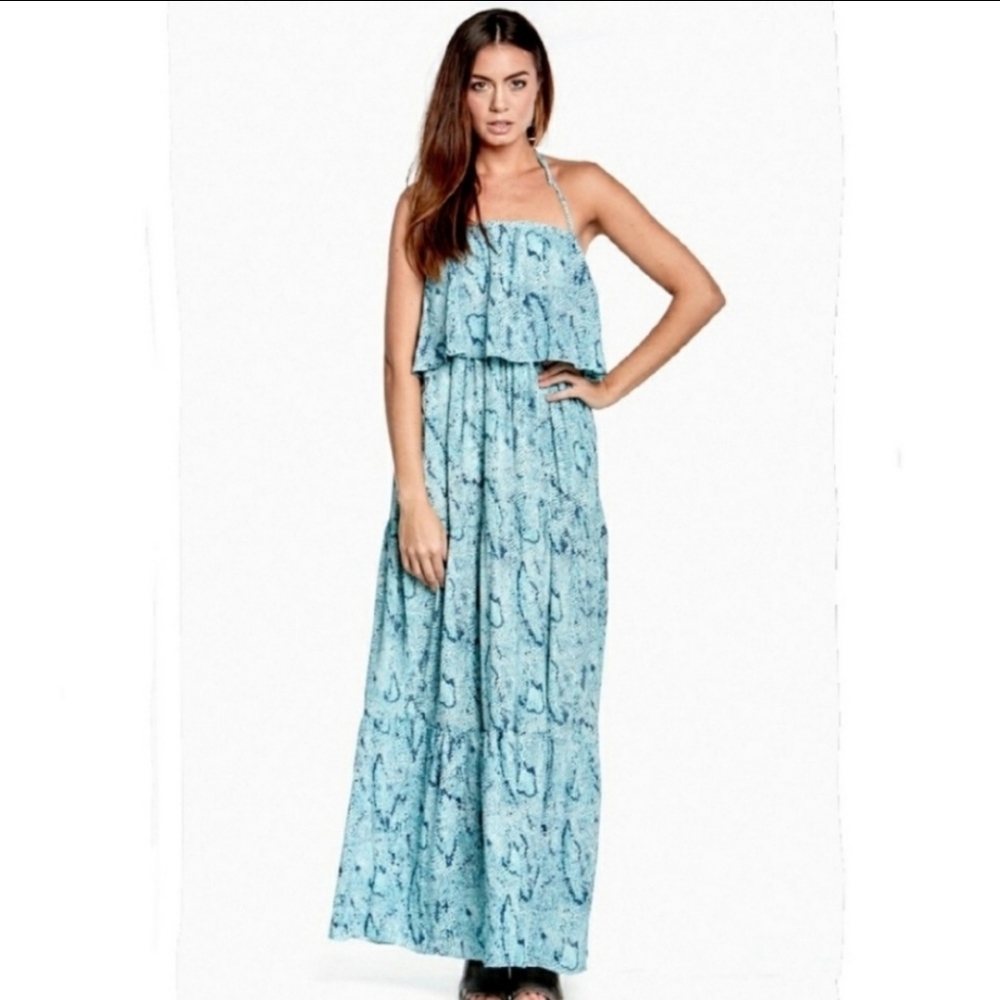 IZZY & LOLA MAXI DRESS SKIN SNAKE COLORS BLUE SIZE LARGE